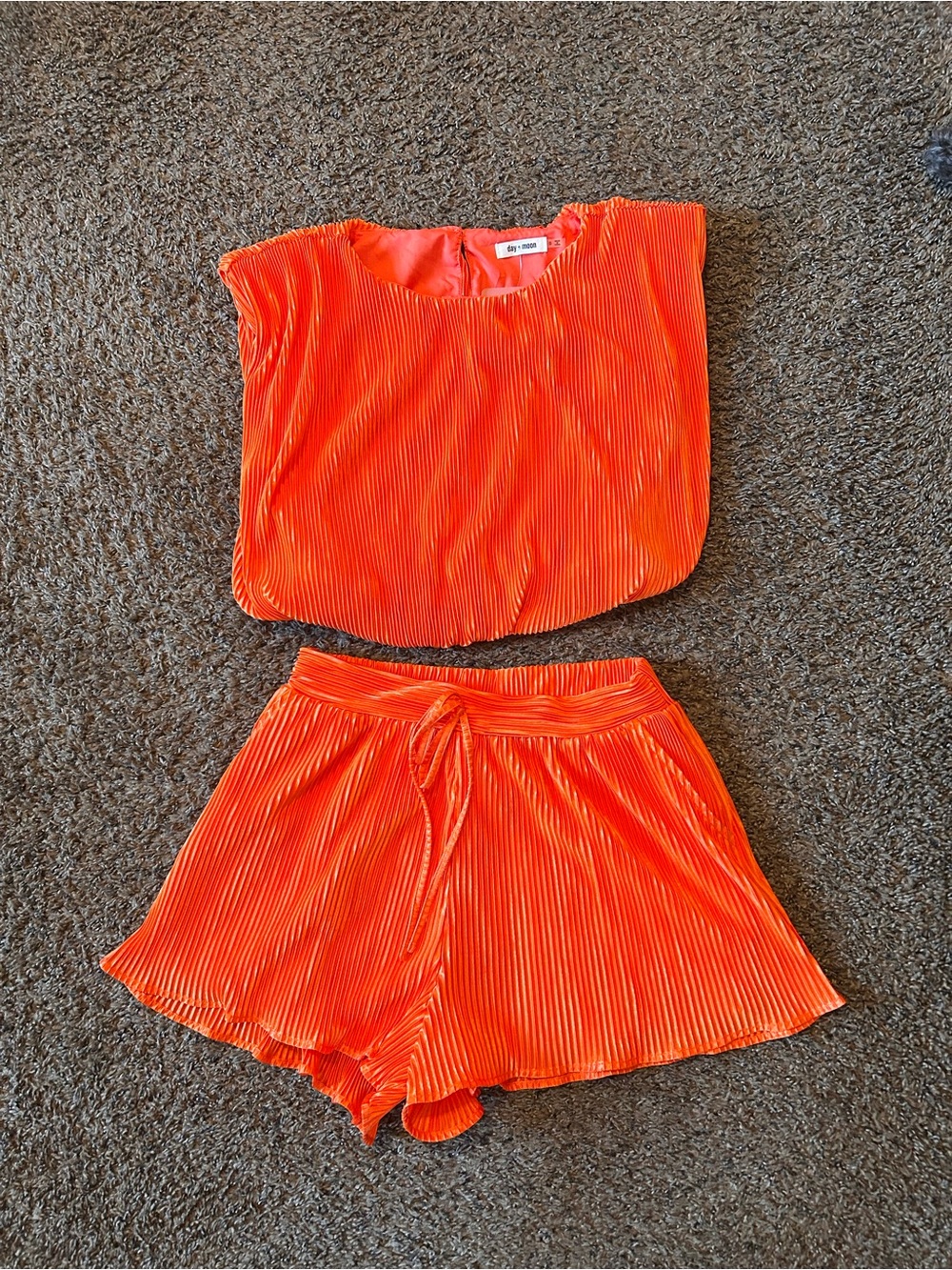 Go Big Orange Pleated Two-Piece Set